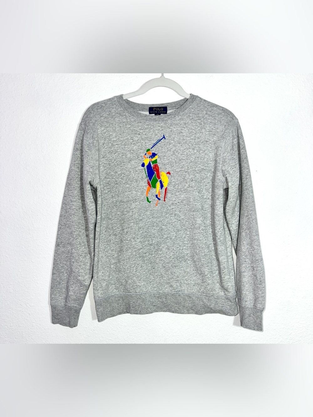 Polo Ralph Lauren Kids L (14-16) Grey Sweatshirt Big Pony Colorblock Logo